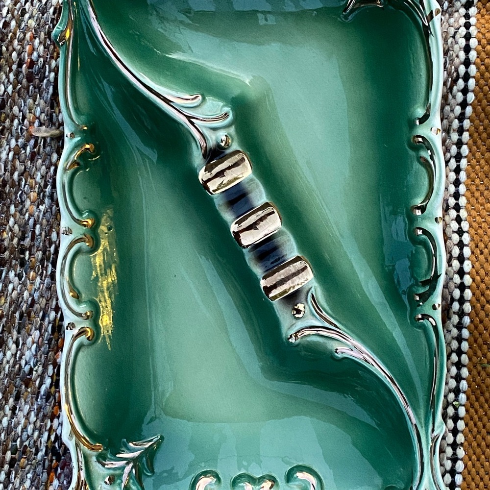 Vintage Hand painted in Japan Green Ceramic Ashtray